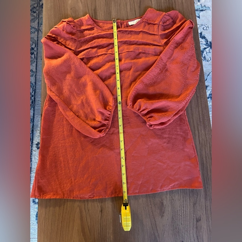 Loft XS burnt orange blouse, 3 buttons on back, elastic sleeve bottoms - Picture 6 of 7